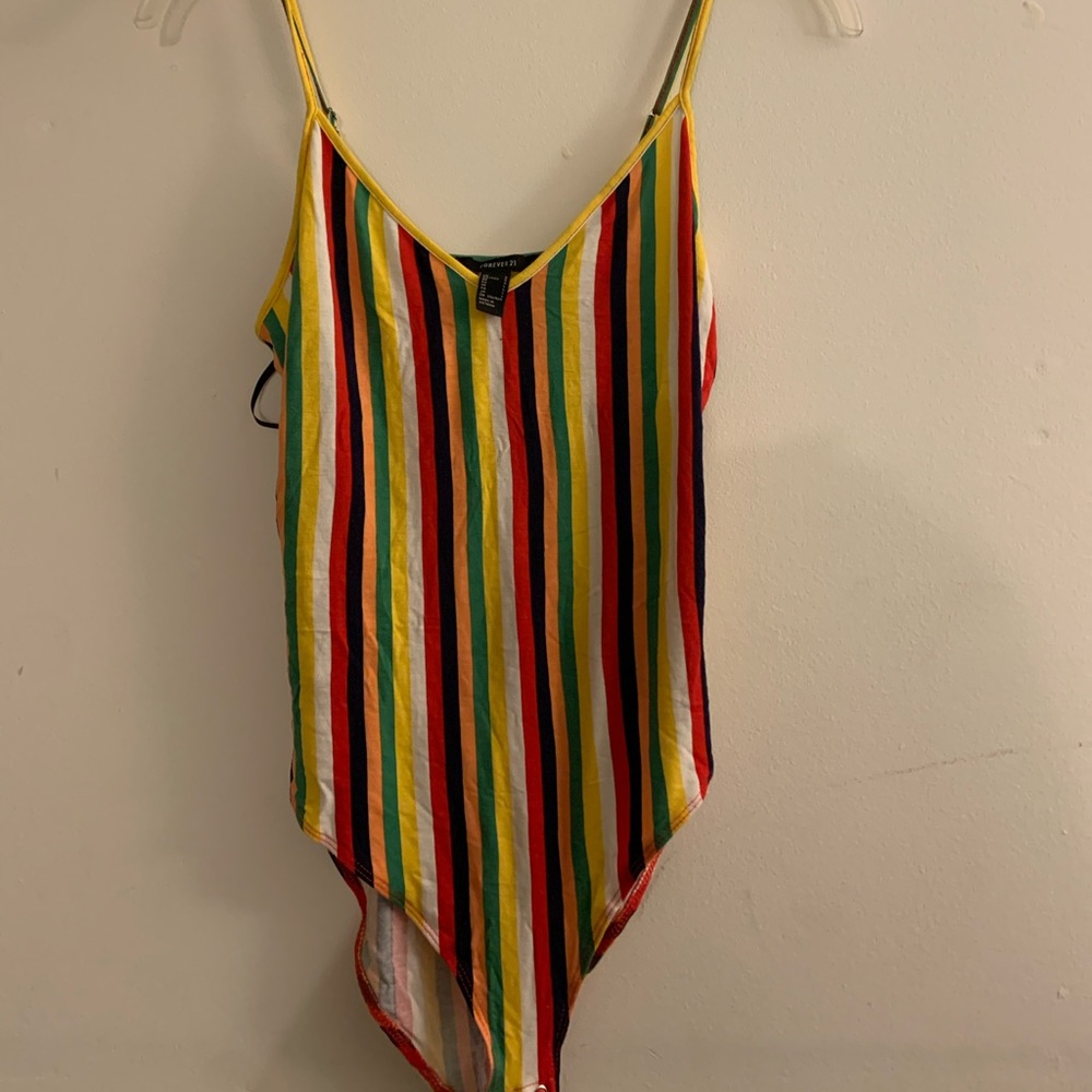V-neck rainbow striped bodysuit